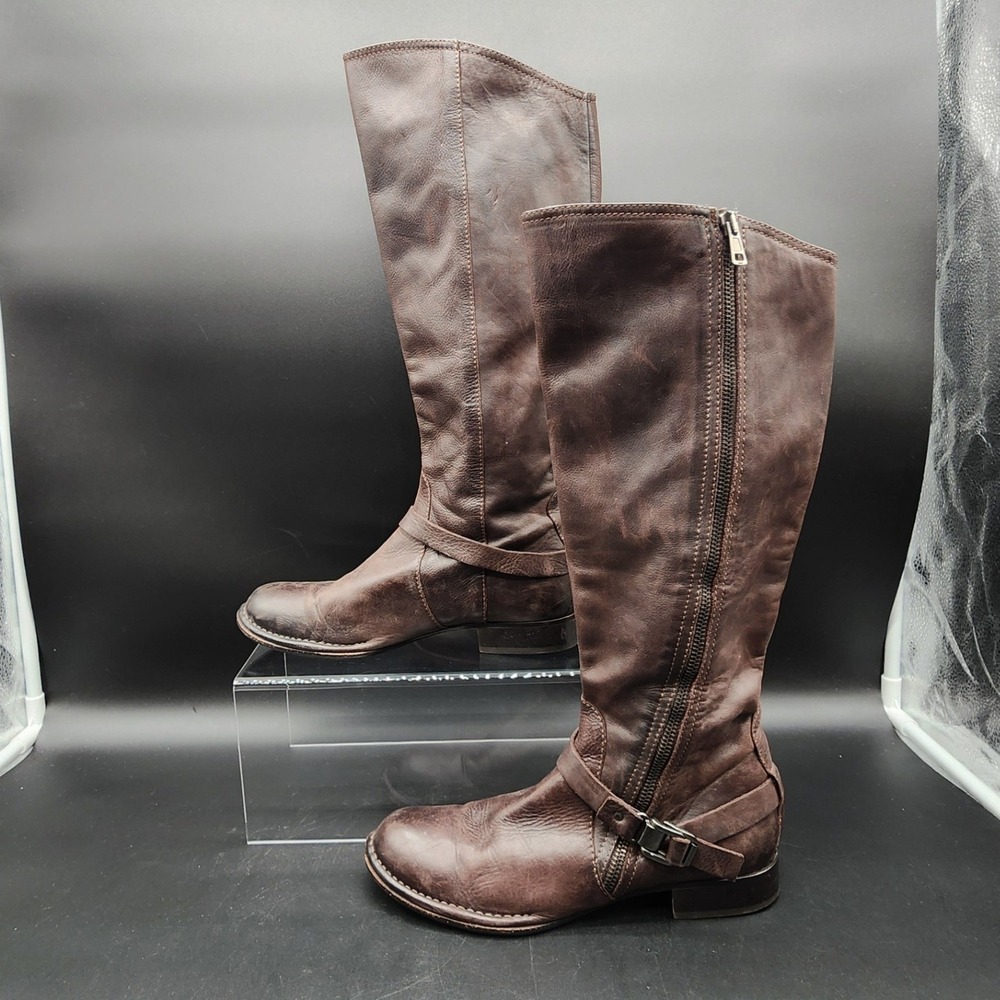 A.S.98 Size 38 Brown Leather Tall Riding Boots Equestrian Moto Distressed Italy